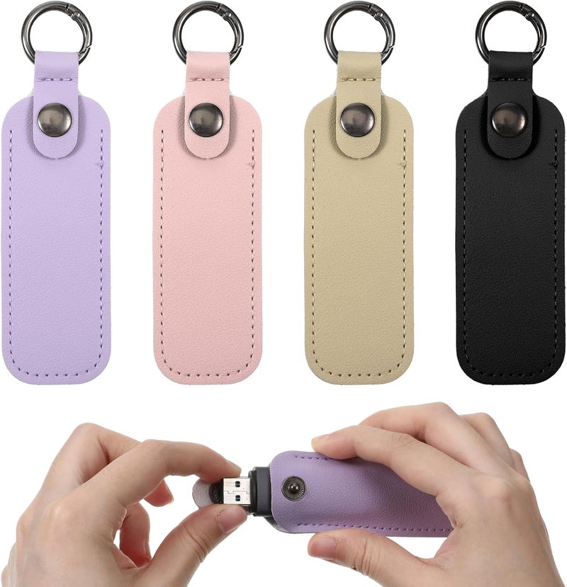 Sliverdew Leather Flash Drive Case, 4 PCS USB Flash Drive Storage Case USB Keychain Holder Keychain Memory Stick Protective Cover Organizer with Keyring - Image 1